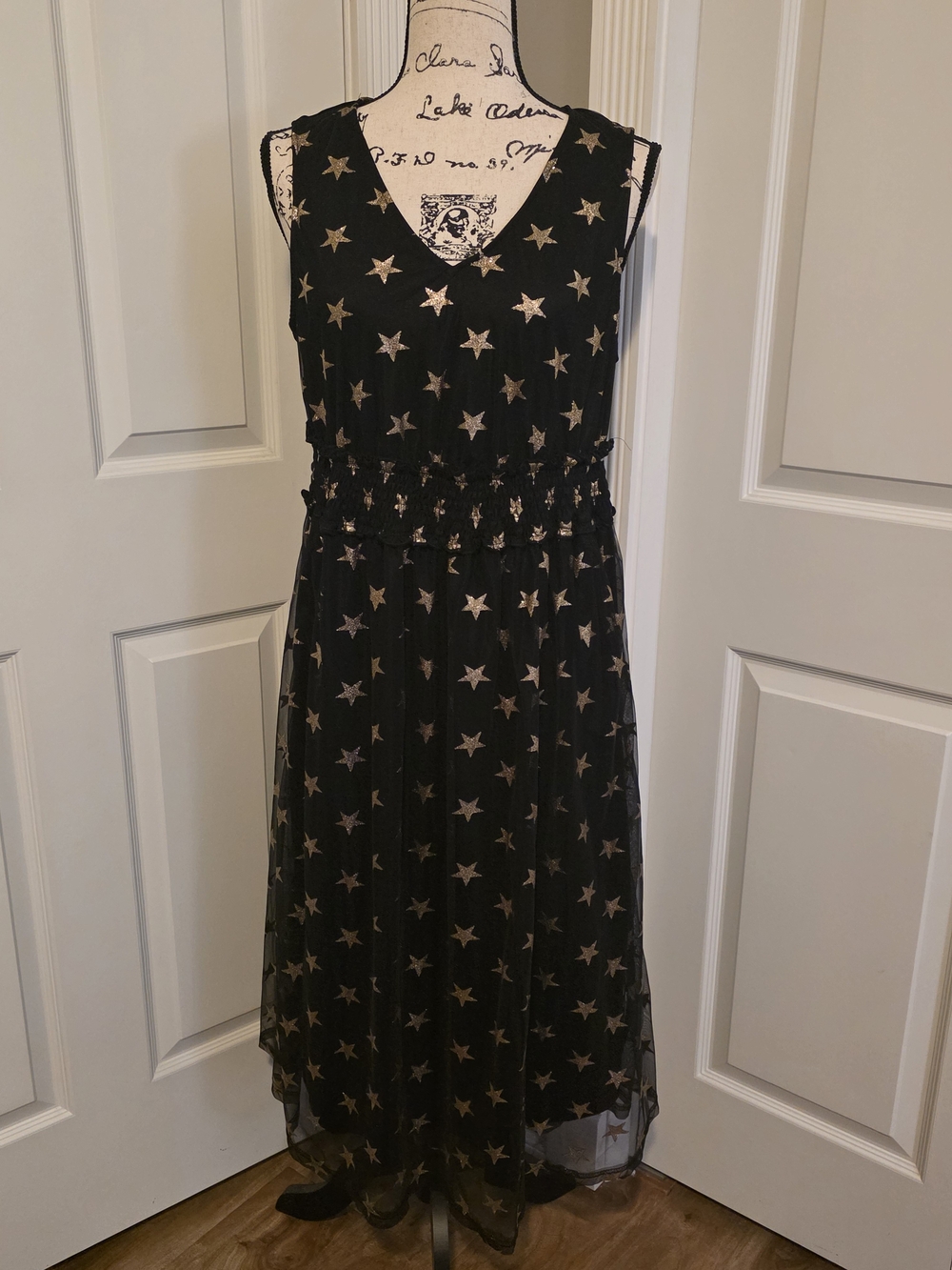 BloomChic Black Dress with Gold Star Print, Sz 10